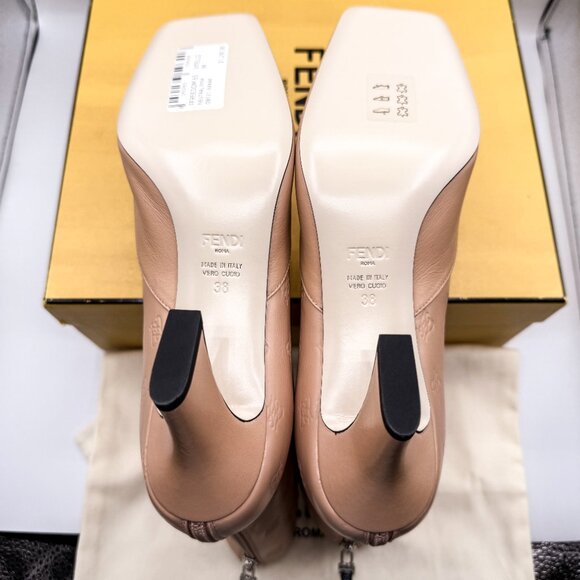 Brand New Fendi FFreedom 65 Logo Printed Leather Boots in Neutral Pink, Size 38 - Picture 10 of 11